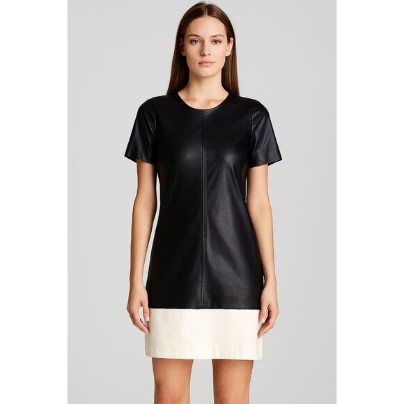 The Limited Colorblock Faux Leather Dress, Size Small, Black & White Lined NEW - Picture 1 of 14